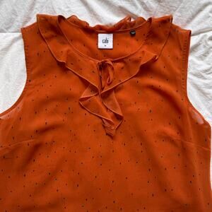 cabi Orange sprinkle dot sheer flowy shift blouse sz m ruffles romantic cottage